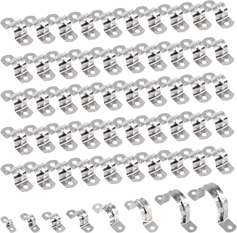 Keadic 50Pcs M16 Metric Two Hole Strap U Bracket Tube Strap Tension Clips 304 Stainless Steel Heavy Duty Rigid Pipe Strap Clamp, for Pipe Fixing on Various Surfaces - Image 1